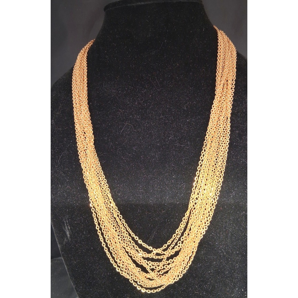 Vintage Multi Strand Gold Tone Chain Necklace Filigree Clasp 24 Inch